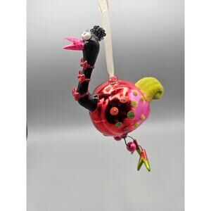 Derpy Blown Glass Ostrich Emu Polka Dots and Bow Tie Flocked Tail and Eyelashes